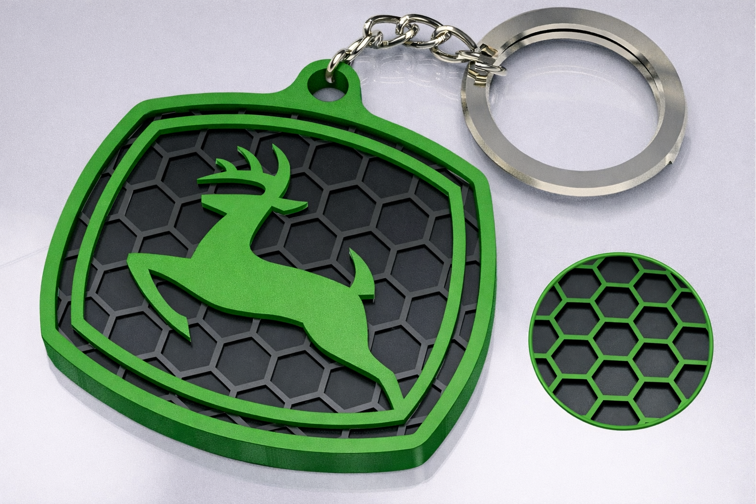 Heavy Equipment Enthusiast Keychain – 3D Honeycomb – Compatible With John Deere