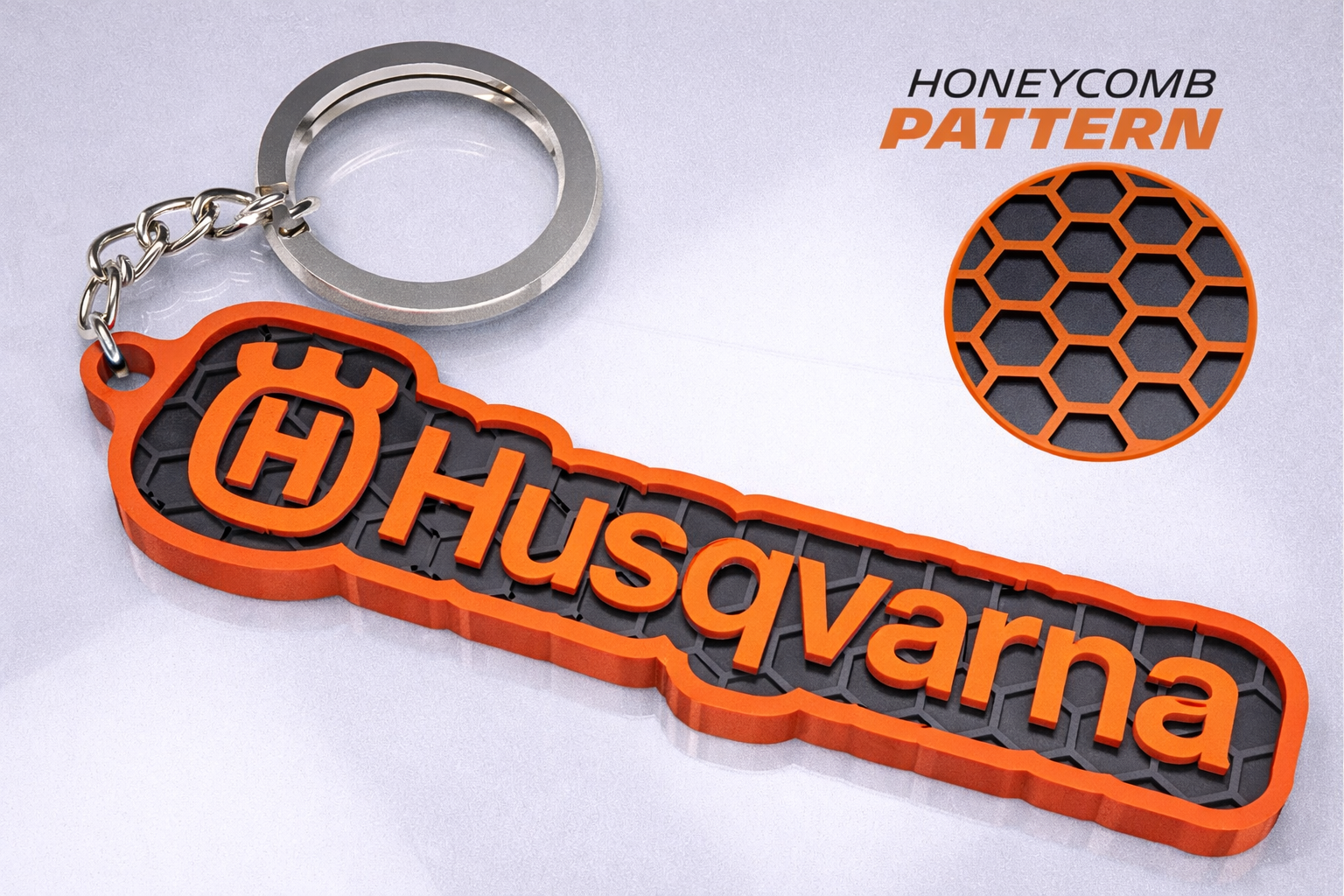 Motorcycle Enthusiast Keychain – 3D Honeycomb – Compatible With Husqvarna