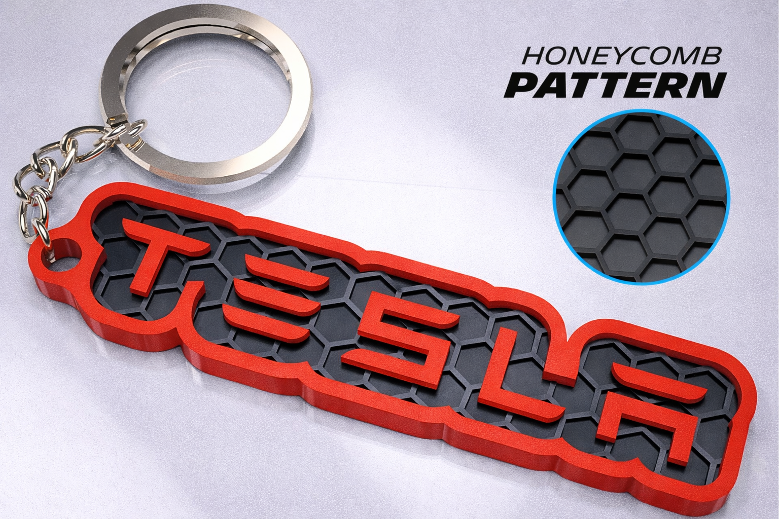 Car Enthusiast Keychain – 3D Honeycomb – Compatible With Tesla